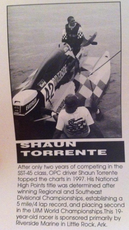 Evinrude och SST 45 var starten för F1 Shaun Torrente..!!