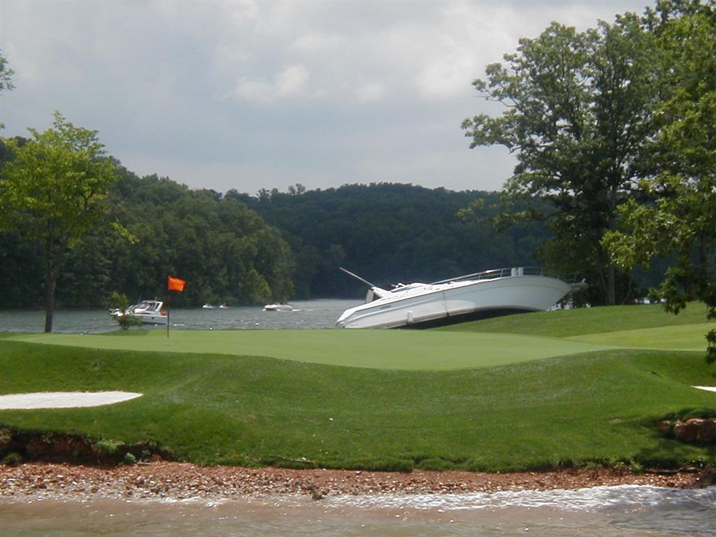 A  Sea Ray Daycruiser ended up at Porto Cima golf course, Lake of the Ozarks a few years ago..