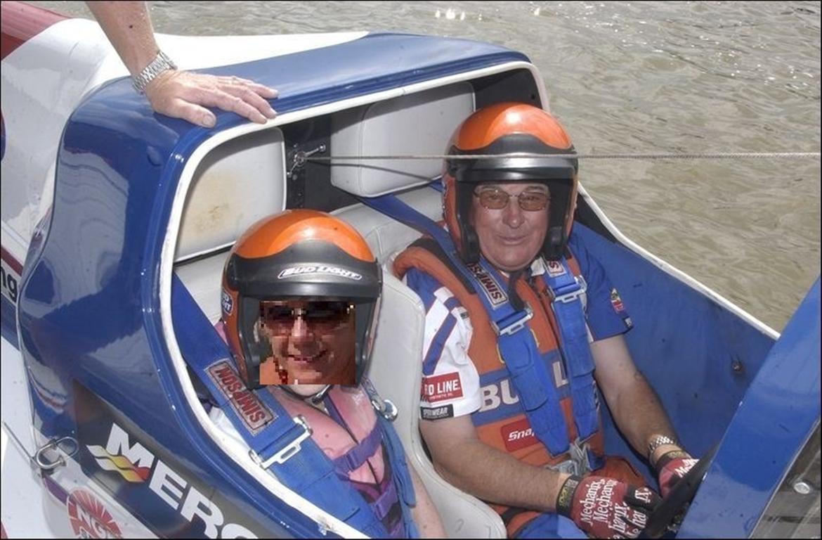 Carina in a F1 ChampBoat with Mr. Bill..1996